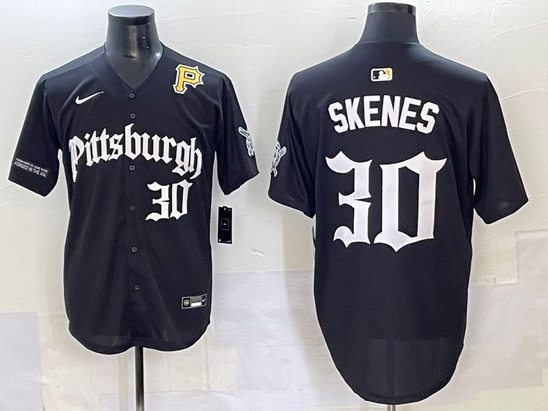 Men 2025 Pittsburgh Pirates #30 Skenes Black Five generations Joint Name Nike MLB Jersey style 10
